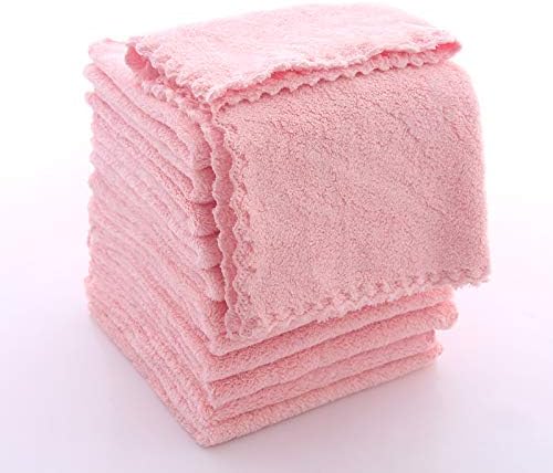 TENSTARS 12 Pack Premium Washcloths Set - Quick Drying - Soft Microfiber Coral Velvet Highly Absorbent Wash Clothes -Multipurpose Use as Bath Fitness, Spa, Facial, Fingertip Towel (Pink)