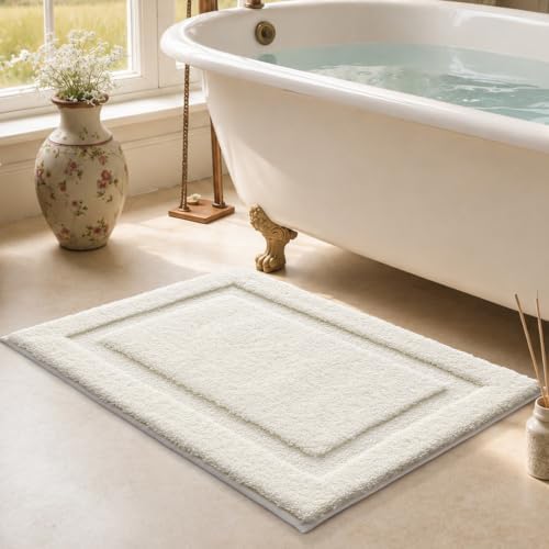 LUMI Soft Bathroom Rugs Absorbent, Non Slip Bath Mat 24x36, Ivory White