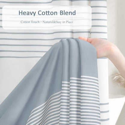 Blue Coastal Ocean Cotton Striped Shower Curtain with Tassel 72"W X 84"L