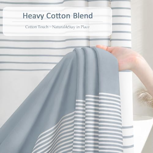 Blue Coastal Ocean Cotton Striped Shower Curtain with Tassel 72"W X 72"L