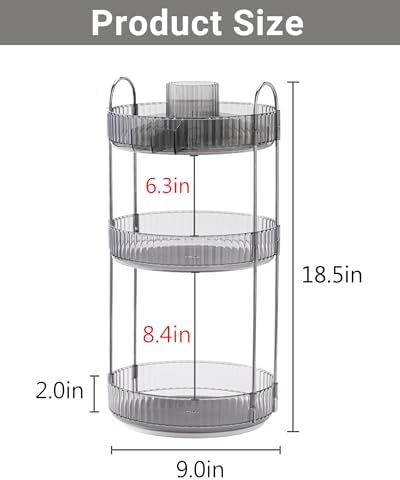 Asayuee 360 Rotating Makeup Organizer,3 Tier Large Capacity Make Up Organizers and Storage,Skincare Perfume Vanity Organizers,Bathroom Cosmetics Storage Organizer Countertop(Grey)