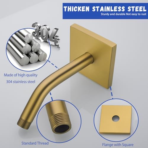Stainless Steel Shower Arm Wall Mounted Shower Head Extension Pipe Bathroom Accessories 6 Inch Champagne Bronze,SW-91018-6CB-SQ.