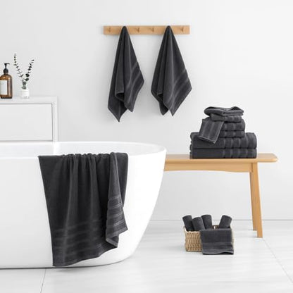 16-Piece Bath Towels Set, 100% Cotton Thick Soft Highly Absorbent Durable, Quick Dry, Bathroom Towels Set (4 Bath Towels, 4 Hand Towels, 8 Washcloths) - Perfect for Daily Use