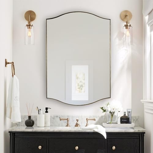 ANDY STAR Gold Bathroom Mirror, 24"x36" Brushed Brass Scalloped Wall Mirror in Stainless Steel Metal Frame, Unique Vanity Mirror with Modern Curved Edge Design, Ideal for Bathroom, Bedroom, Entryway