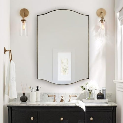 ANDY STAR Gold Bathroom Mirror, 24"x36" Brushed Brass Scalloped Wall Mirror in Stainless Steel Metal Frame, Unique Vanity Mirror with Modern Curved Edge Design, Ideal for Bathroom, Bedroom, Entryway