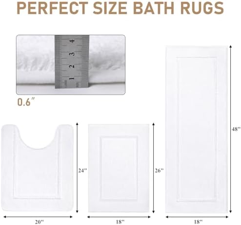 Pauwer Bathroom Rugs 3 Piece Set, Non Slip Washable Bath Mat, White