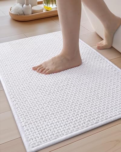 Color&Geometry 17"x29" Chenille Pile Bathroom Rugs Upgraded Denser,White
