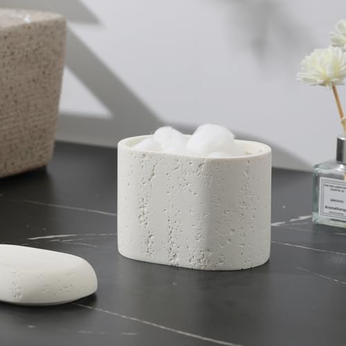 Bathroom Accessories Set, 5PCS, Travertine Stone Look, Off White