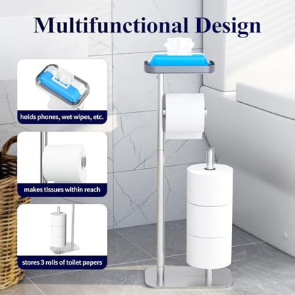 Kitsure Metal Toilet Paper Holder Free Standing, Medium, Silver