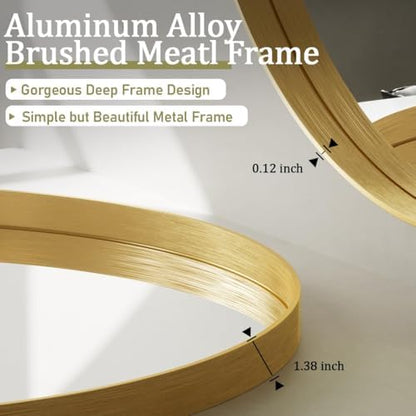 VooBang Round Bathroom Mirror 32 inch, Gold Gorgeous Deep Frame Modern Circle Wall Vanity Mirror for Bedroom, Living Room, Hanging or Leaning, Gold