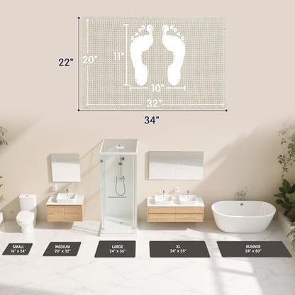 SUBRTEX Waffle Braided Bath Mat, 20" x 32" Soft Waffle Bath Rugs, Absorbent Non Slip Bathrooom Mats, Machine Washable Area Rug for Bathroom, Quick Dry, White