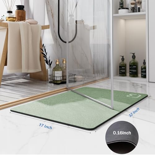 Diatomaceous Earth Bath Mat Stone Bath Mats for Bathroom,17"x32",Sage Green
