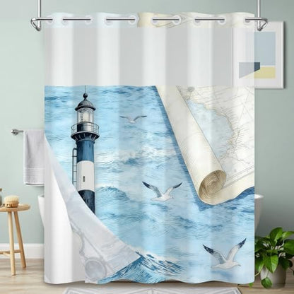 No Hook Shower Curtain with Snap-in Liner 71x74 Inch