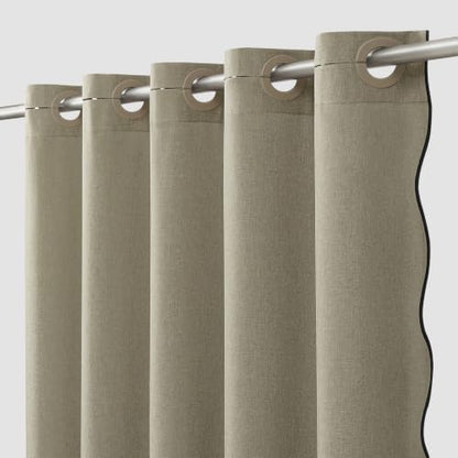 Furlinic No Hook Shower Curtain Scalloped Taupe Linen Fabric Stall 48x75