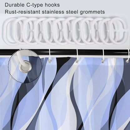 Sky Blue Striped Shower Curtain Extra Wide 108x72 inch 18 Hooks