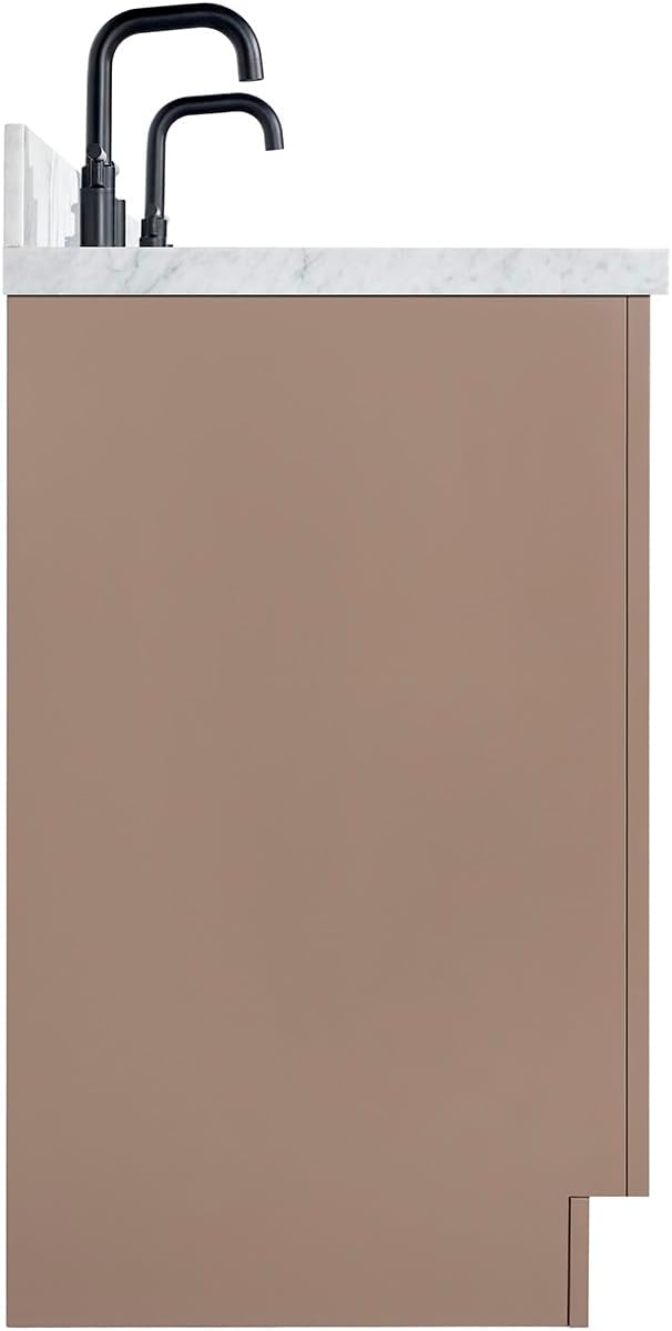 ARIEL Loren 72-inch Bathroom Vanity with Sink,Solid Wood, 1.5-inch Italian Carrara Marble Countertop, Double Rectangular Porcelain Sink, 4 Soft Closing Doors, 3 Dovetail Drawers, Mocha