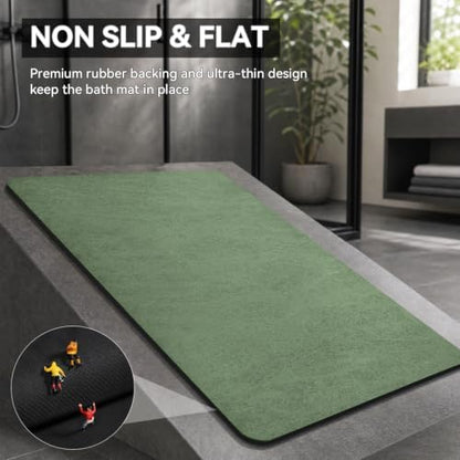 MontVoo -Bath Mat Rug-Rubber Backing Non Slip Quick Dry Absorbent Thin Bathroom Rugs Fit Under Door-Faux Suede Surface Bathroom Floor Mats-Shower Rug for in Front of Bathtub Shower Sage Green 16"x24"