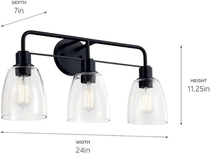 Kichler Meller 24 Inch 3 Light Vanity Light with Clear Glass in Black