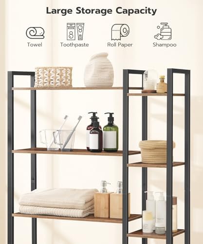 HOOBRO Over The Toilet Storage Rack, 8-Tier Bathroom Organizer Over Toilet Shelf | freestanding Over the Toilet Storage for Toilet Paper Holder,Space Saver, Rustic Brown and Black BF86TS01