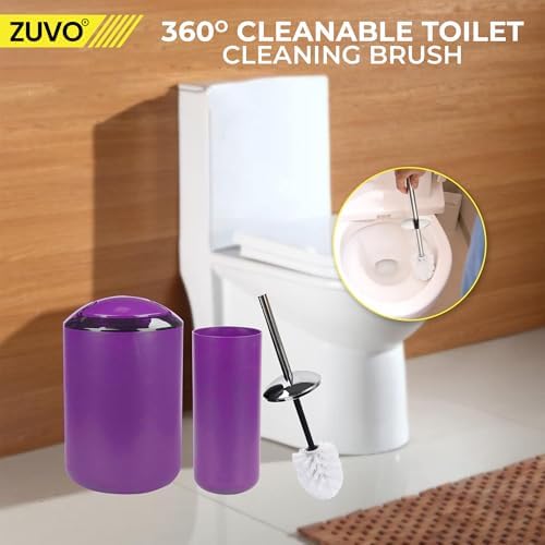 Bathroom Accessories Set 6 Piece -(Trashcan, Soap Dispenser, Toothbrush Holder, Soap Dish,Toilet Brush) for Decorative Countertop and Housewarming Gift (Purple)