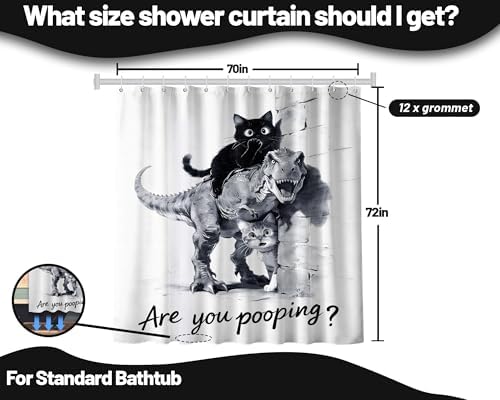 Black Cat Riding Dinosaur Shower Curtain Dino, 70x72 Inchs