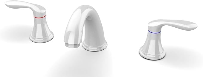 Bathroom Sink Faucet, Faucet for Bathroom Sink, Widespread White Bathroom Faucet 3 Hole with Stainless Steel Pop Up Drain and cUPC Lead-Free Hose - (White)
