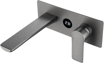 Faucet Concealed Digital Display Faucet Copper Gun Gray Wall-Mounted Countertop, Washbasin Cold and Hot Water Faucet(Brushed Gold) Faucet