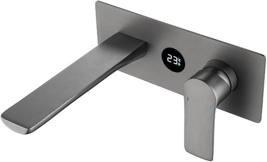 Faucet Concealed Digital Display Faucet Copper Gun Gray Wall-Mounted Countertop, Washbasin Cold and Hot Water Faucet(Matte Black) Faucet