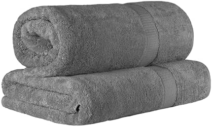 SUPERIOR Egyptian Cotton Pile Heavyweight Bath Sheet, 2 Piece Set, Charcoal
