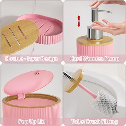 Pink Bathroom Accessories Set with Shower Curtain and Rugs, Decor