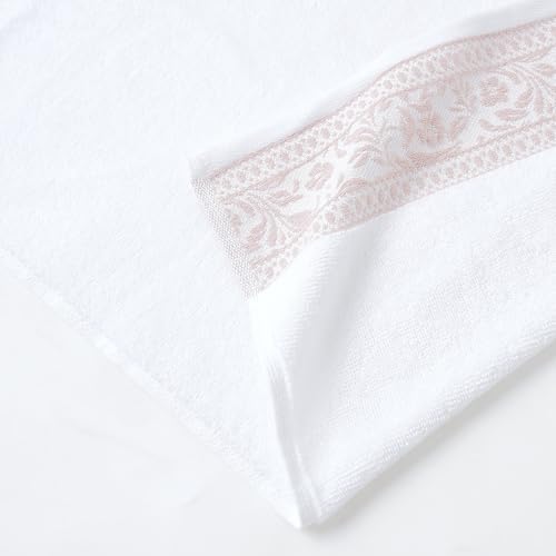 Modern Threads Allie 6-Piece 100% Cotton Towel Set – Jacquard Floral Border – Includes 2 Bath Towels, 2 Hand Towels, 2 Washcloths – Absorbent, Quick Dry, Soft & Durable – Blush Pink