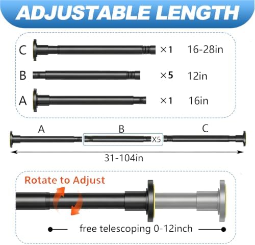 CorkLatta Black Shower Curtain Rod 31 to 104 Inch,1 Inch Diameter Adjustable Spring Tension Curtain Rod No Drilling Stainless Steel Telescoping Rod,No Rust