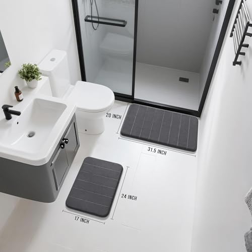 Yimobra Memory Foam Bathroom Mat Set, 31.5 x 20 & 24 x 17 in, Dark Gray