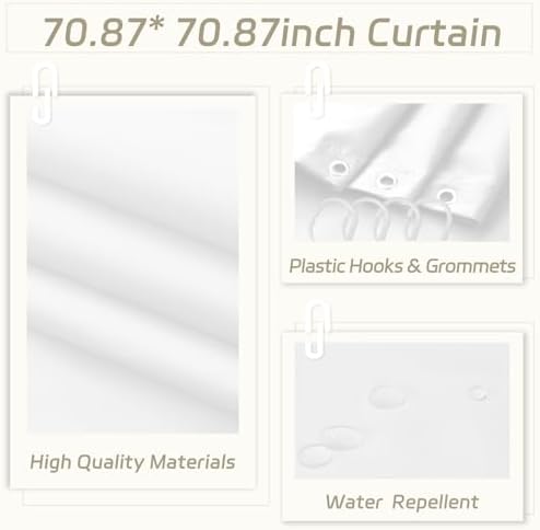 White Bathroom Accessories Set, 10Pcs Bathroom Accessory Sets Complete with Trash Can, Shower Curtain, Vanity Tray, Soap Dispenser, Soap Dish, Toothbrush Holder&Cup, Toilet Brush&Holder, Qtip Holder