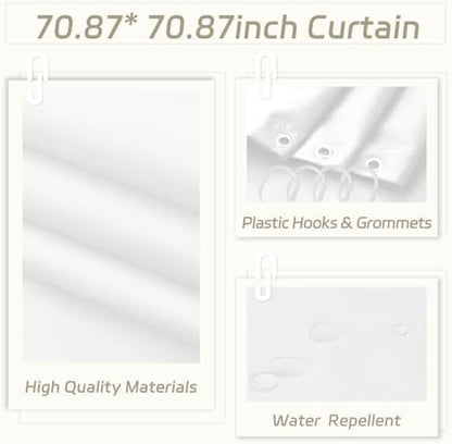 White Bathroom Accessories Set, 10Pcs Bathroom Accessory Sets Complete with Trash Can, Shower Curtain, Vanity Tray, Soap Dispenser, Soap Dish, Toothbrush Holder&Cup, Toilet Brush&Holder, Qtip Holder