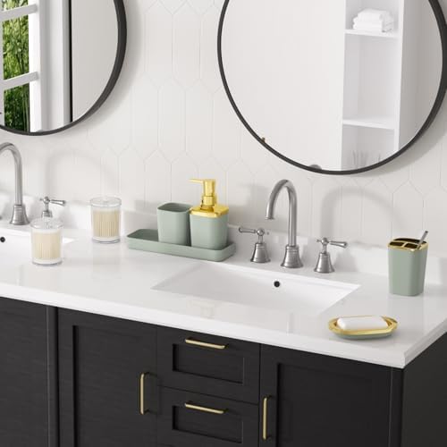 XLHOMO Bathroom Accessories Set - 25PC Bathroom Set with Shower Curtain and Rugs, Sage Green Bathroom Set, Bathroom Accessory Set with Press-on Lid Trash Can, Soap Dispenser and Qtip Holders