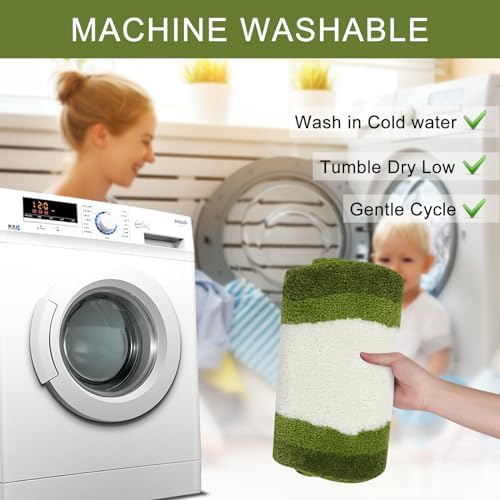 HAOCOO Bathroom Rugs Runner 18x47 inch, Non Slip Soft Green Rug Irregular Shape Bathroom Mats, Washable Absorbent Long Bathroom Rugs for Bedroom Aesthetic Bathtub Sink Shower