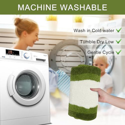 HAOCOO Luxury Soft Large Bathroom Rugs, 24x59 Inch Long Bathroom Rugs Non Slip Washable, Green Irregular Shaped Rug Absorbent Bathroom Mat for Bedroom Bathtub Sink Shower