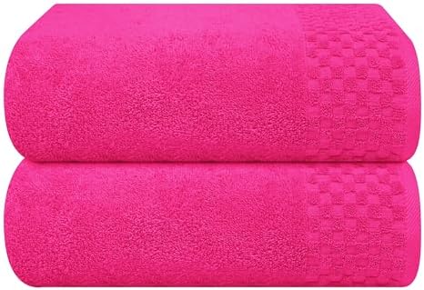 MyOwn Ultra Soft 2 Pack Oversized Bath Towel Set 28x55 inches, Cotton Large Bath Towels, Highly Absorbant Compact Quickdry & Lightweight Towel, Ideal for Gym Travel Camp Pool - Hot Pink