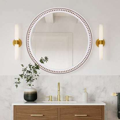 24 Inch Round Wall Mirror, Rustic Farmhouse Wooden Mirrors for Bathroom