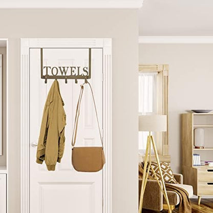Towel Hooks for Bathroom Over the Door Hooks Wall Mount Rack Holder, Heavy Duty Robe Hooks Hanger for Metal Sandblasted Organizer for Towel Clothes Bag Robe(Coffee)
