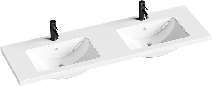 60 in. W x 18.2 in. D Double Sink Bathroom Vanity Top with Integrated Resin Basin, Stain-Resistant & Scratch-Resistant Bathroom Countertop, Without Matte Black Faucet & Pop up-Drain, White