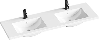60 in. W x 18.2 in. D Double Sink Bathroom Vanity Top with Integrated Resin Basin, Stain-Resistant & Scratch-Resistant Bathroom Countertop, Without Matte Black Faucet & Pop up-Drain, White