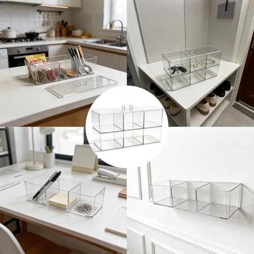 2 Pack Clear Bathroom Organizer with Lid, 3 Compartment Cotton Swab Holder
