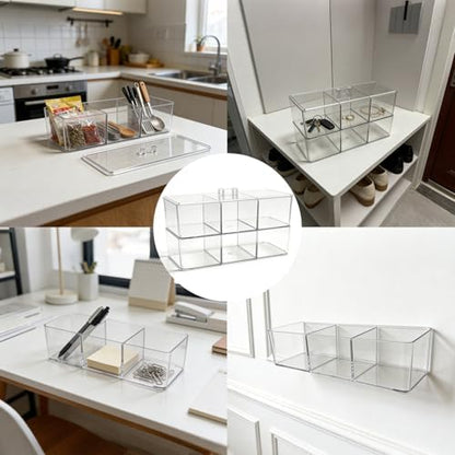 2 Pack Clear Bathroom Organizer with Lid, 3 Compartment Cotton Swab Holder