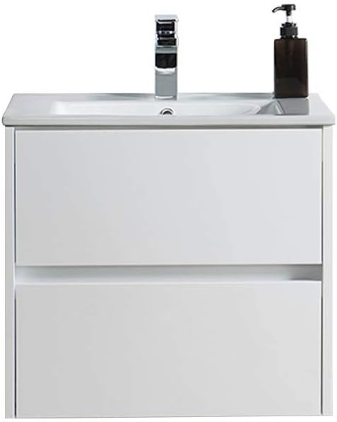 Blossom 24" Modern Bathroom Vanity and Sink Combo - Zero MDF Marine Grade Plywood Wall Mount Vanity - Preassembled Small Space Bathroom Storage, Glossy White Floating Sink Cabinet