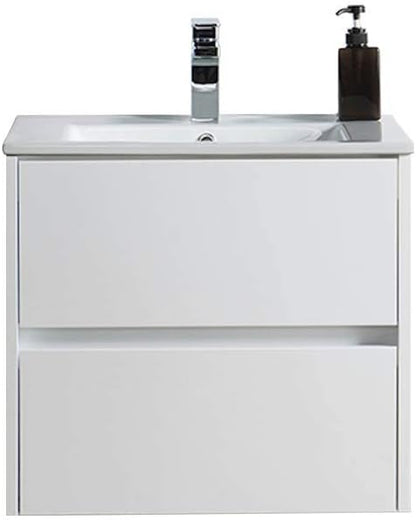 Blossom 24" Modern Bathroom Vanity and Sink Combo - Zero MDF Marine Grade Plywood Wall Mount Vanity - Preassembled Small Space Bathroom Storage, Glossy White Floating Sink Cabinet