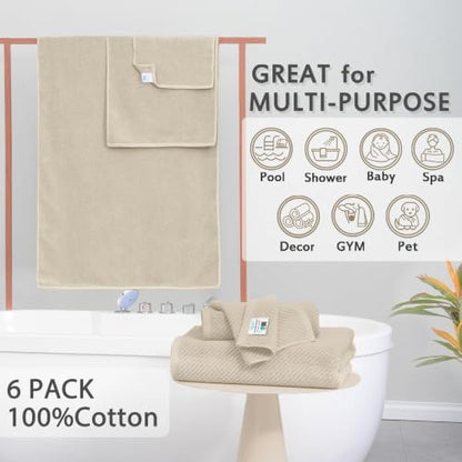 VOOVA & MOVAS 6PC Towel Set, 100% Cotton, Beige Tan