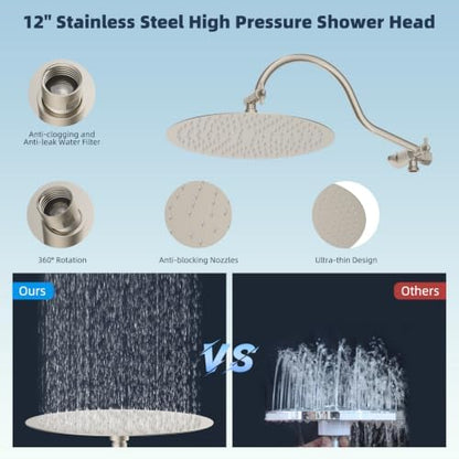 Hibbent All Metal High Pressure Shower Head, 12'' Rainfall Shower Head