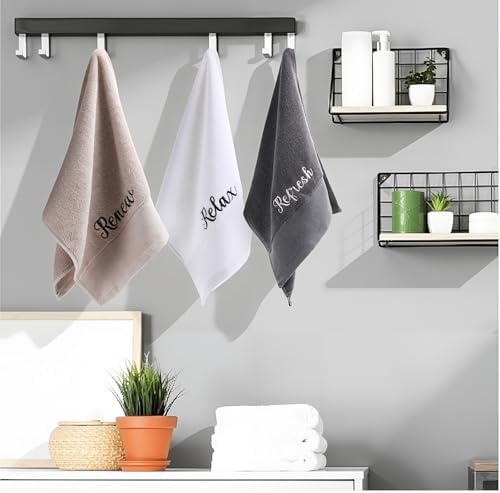 Tiamon 3 Pcs Bathroom Towel Decorative Set 100% Cotton Fluffy Bath Hand Towels for Guest Gifts Farmhouse Kitchen Hand Towels Home(Black, White, Gray,30 x 13 Inch,Relax Renew Refresh)